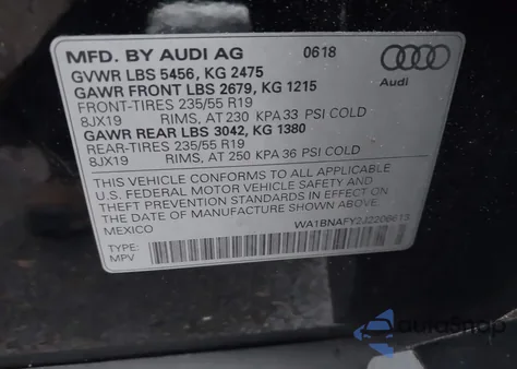 2018 Audi Q5 2.0T Premium/2.0T Tech Premium из США, поврежденный, VIN WA1BNAFY2J2206613